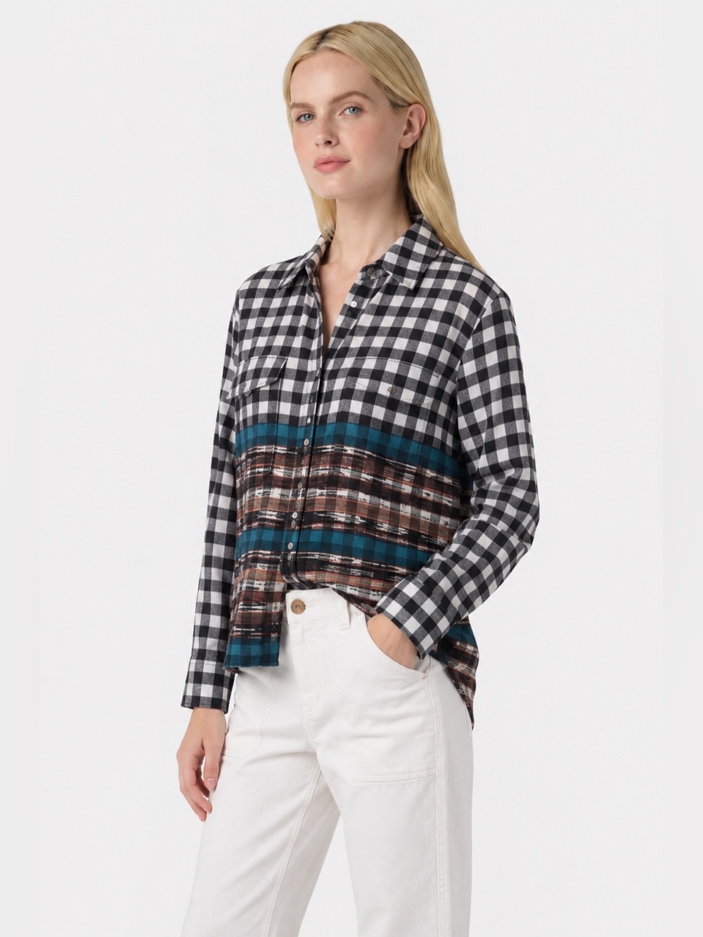 Roller Rabbit NWT Guy Shirt Selma Border Plaid 100% Cotton Women Size M